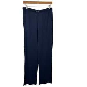 St. John Sport Womens Straight Leg Knit Pull On Pants Sz Large Blue Drawstring